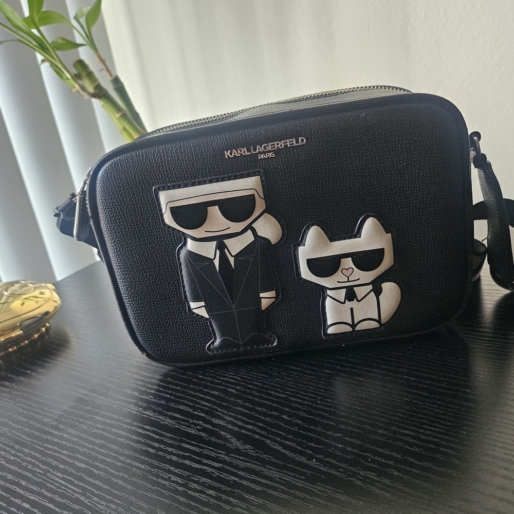 Karl Lagerfeld Black Belt Bag with Iconic Character Design U